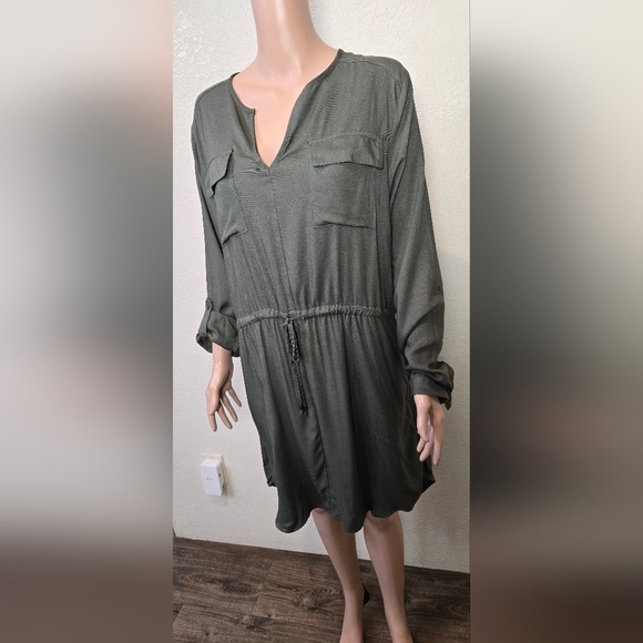 Gap Green long sleeve button up tie waist shirt dress casual Size Large - Picture 14 of 14
